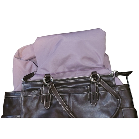 Coach Brown Leather pleated gallery shopper, hangtag, F15147, Double han… - Picture 10 of 12